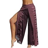 Ainuno Boho Pants Wide Leg Palazzo Pants with Slits for Women Flowy Hippie Pant Thin