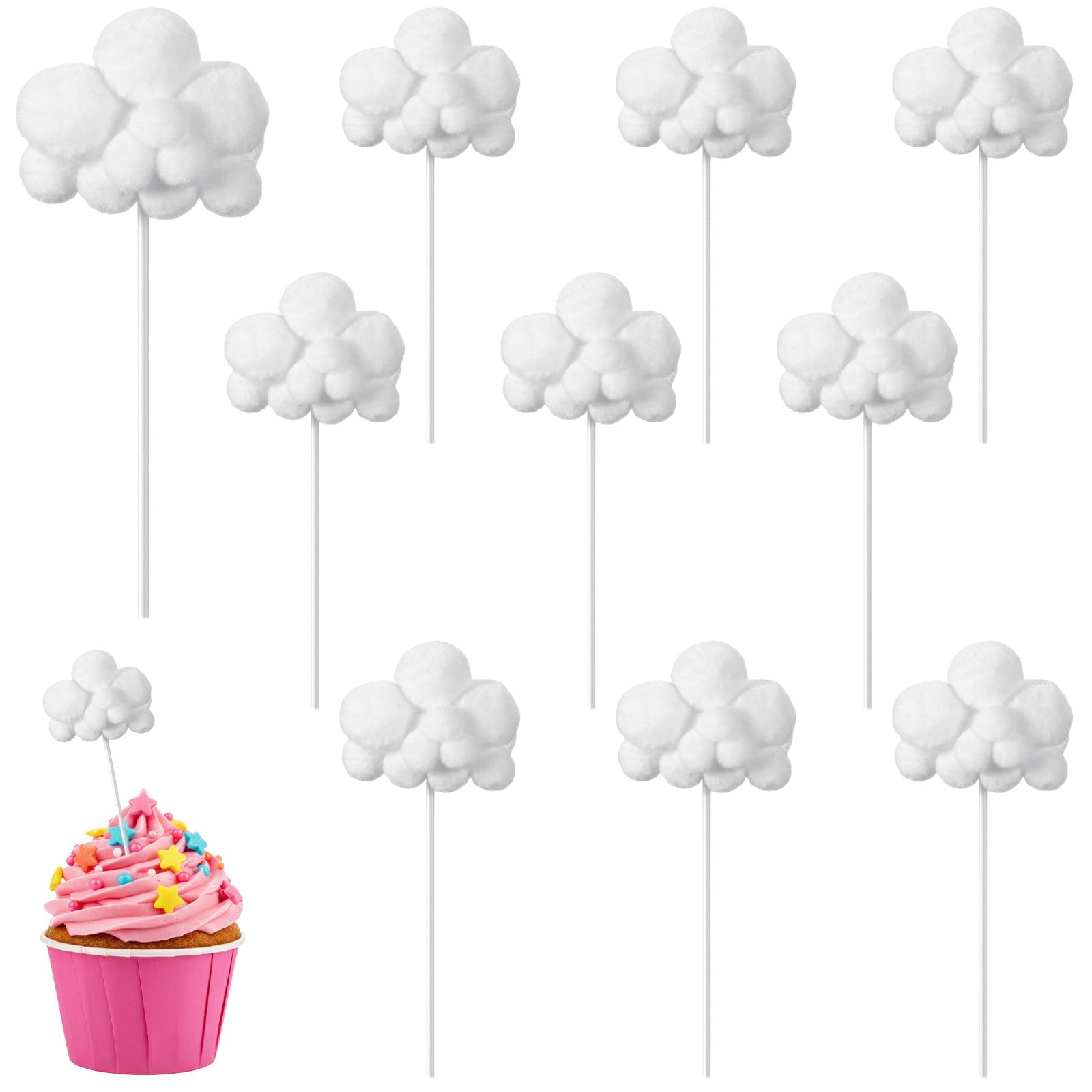 Photo 1 of 10 PCS 3D Cloud Cupcake Toppers, Clouds Cake Decoration for Boy and Girl Birthday Party Decoration, Clouds Topper Cake Decorations for Showers and Party Supplies (White)