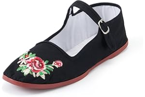 SAEEKO Womens Classic China Flats, Casual China Doll Shoes, Cotton Mary Janes, Chinese Tai Chi Shoes, Black