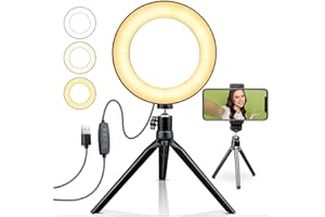 MACTREM 6" Ring Light with Stand & Phone Tripod 11 Brightness Level，Desktop Light for Remote Meeting, YouTube, Selfie, Makeup, Live Streaming,Business Video Call