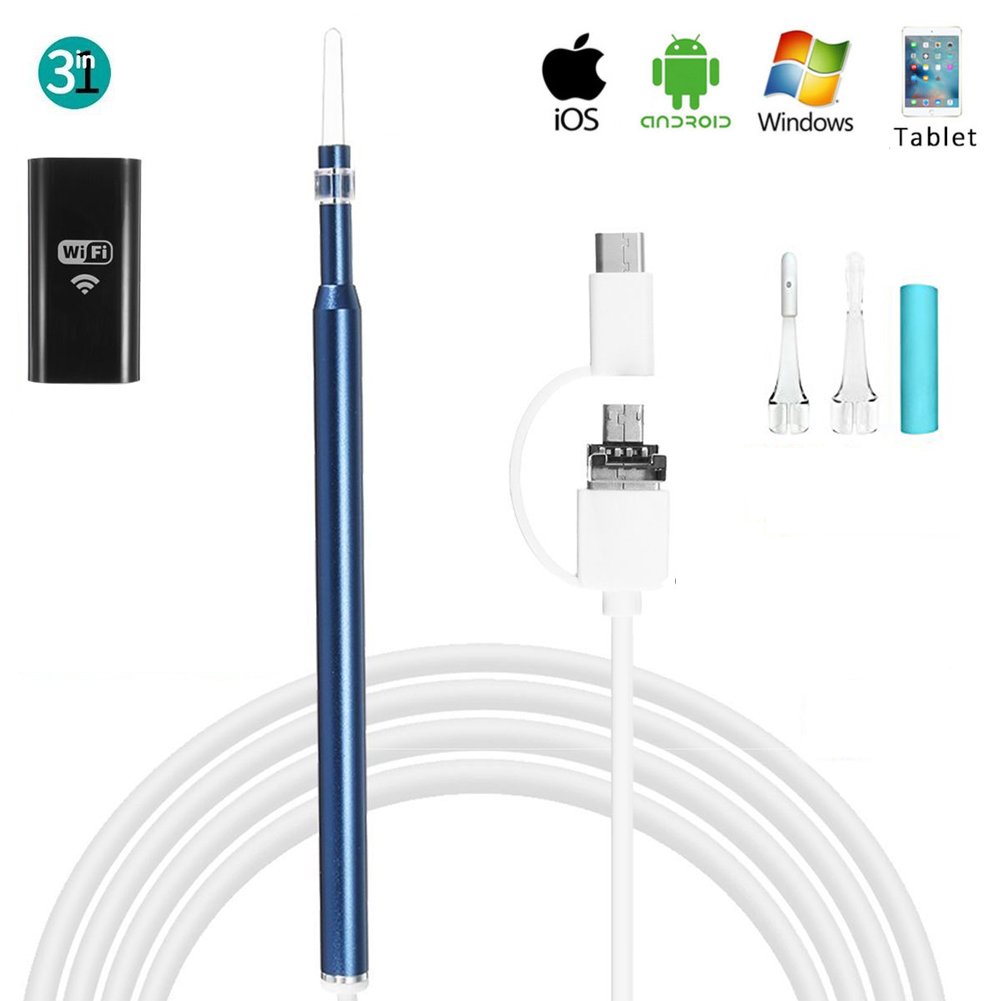 iPhone Ear Endoscope,HTLY SPR 3 in 1 USB Otoscope Visual Ear Wax Remover Tool with 6 Adjustable for iPhone, Android Cellphones,Windows PC and Mac,Waterproof HD Borescope.