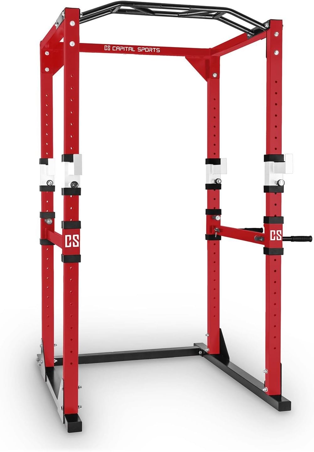Capital Sports Tremendour Power Rack - Power cage, Strength training station, 2 x safety spotter, 4 x J-hook, Multi-grip chin-up bar, Attachable dip bars, Tubular frame, var. Colours/Models