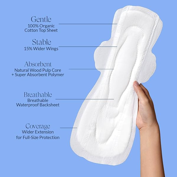 100% ORGANIC SUPER LONG OVERNIGHT PADS FOR WOMEN ULTRA THIN SANITARY NAPKINS WITH WINGS, HEAVY FLOW FEMININE PADS ULTIMATE ABSORBENCY FULL COVERAGE PERIOD LINERS (EXTRA LONG OVERNIGHT, SIZE 6, 60CT)
