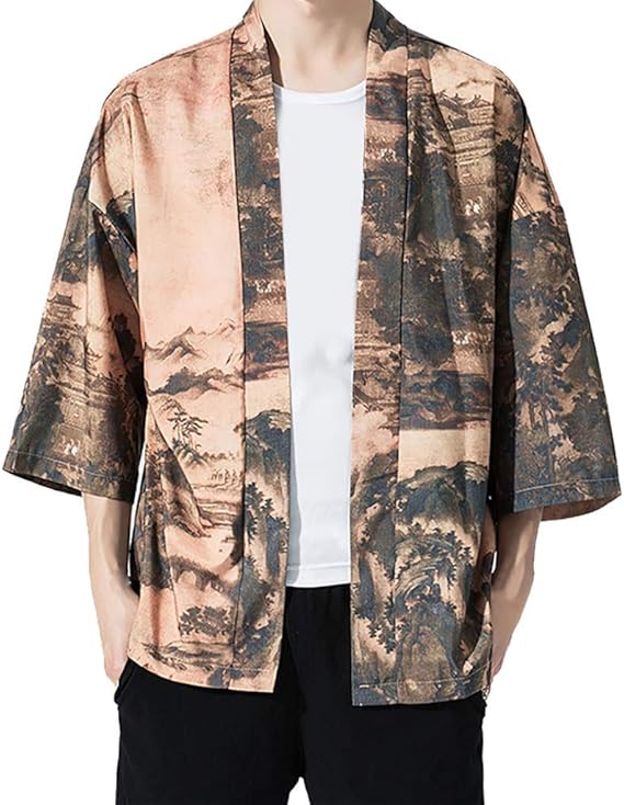 Amazon 開襟シャツ メンズ カーディガン 夏 Duglo 和式パーカー 総柄 7分袖 レトロモダン コート 和風 個性 ゆったり トップス 春 秋 カジュアル シャツ 日焼け止め服 Uv対策 オシャレ 浴衣 着物 原宿風 文化祭 イベント 花火大会 余興 プレゼント