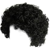 SeasonsTrading Economy Black Afro Wig for 60s 70s Disco Costume Party | Black Curly Afro Style, Full-Size Puff, Stretchable Elastic Net, Stretch to Fit, Synthetic Fiber, Halloween Cosplay Accessory