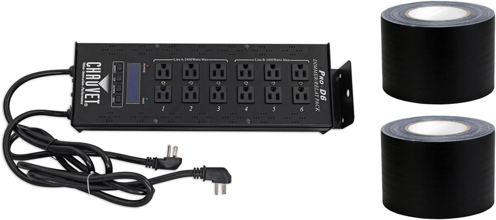 Chauvet PRO-D6 6 Ch 20A DMX-512 Dimmer Switch Pack 115V and 230V + Gaffers Tape