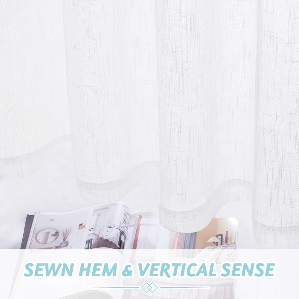 RYB HOME Linen Curtains Semi Sheer Drapes Light and Airy Privacy Solid Curtains for Living Room Bedroom Patio Sliding Door Window Treatment Panels, White, W 52 x L 95 inch, Set of 2: Kitchen & Dining