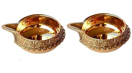 Mangalam Creation Diwali Kuber Deepak Diya Oil Lamp for Puja Home Decor (Medium, Gold) - Set of 2
