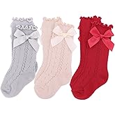 Sugarmelon Baby Girls Ruffle Socks with Bows Infant Toddler Kids Long Stockings Mesh Knee High Socks