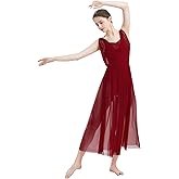 ODASDO Women Lyrical Modern Contemporary Dance Costume Leotard V-Neck Backless Split Tulle Skirt Flowy Overlay Dress