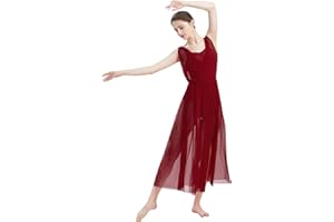 ODASDO Women Lyrical Modern Contemporary Dance Costume Leotard V-Neck Backless Split Tulle Skirt Flowy Overlay Dress