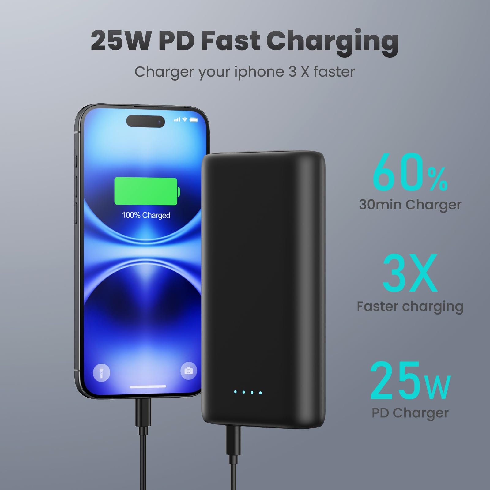 Ekrist Upgraded Portable Charger 40800mAh Power Bank - Portable Battery with 2 Built in Cables,PD 25W USB C Fast Charging Battery Pack Compatible with iPhone 16 15 14 13 Android Phone etc-Black