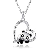 ACJNA 925 Sterling Silver Panda Bear Necklace Bamboo Heart Pendant Engraved I love You Forever Women Jewelry