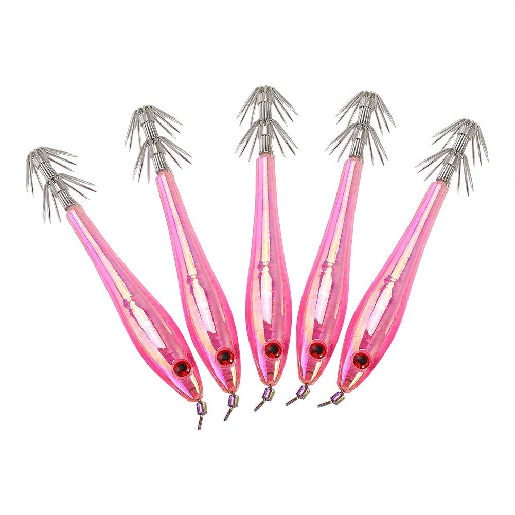 Alomejor 5PCS Fishing Lures For Bass Plastic Bait Color Squid Hook Fishing Hard Bait For Freshwater And Seawater (Pink)