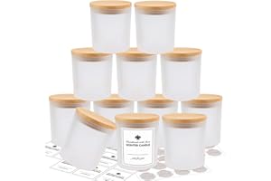 SUPMIND 12 Pack Glass Candle Jars-10oz Frosted Empty Candle Jars with Bamboo Lids and Sticky Labels, Bulk Candle Jars for Making Candles Containers - Dishwasher Safe