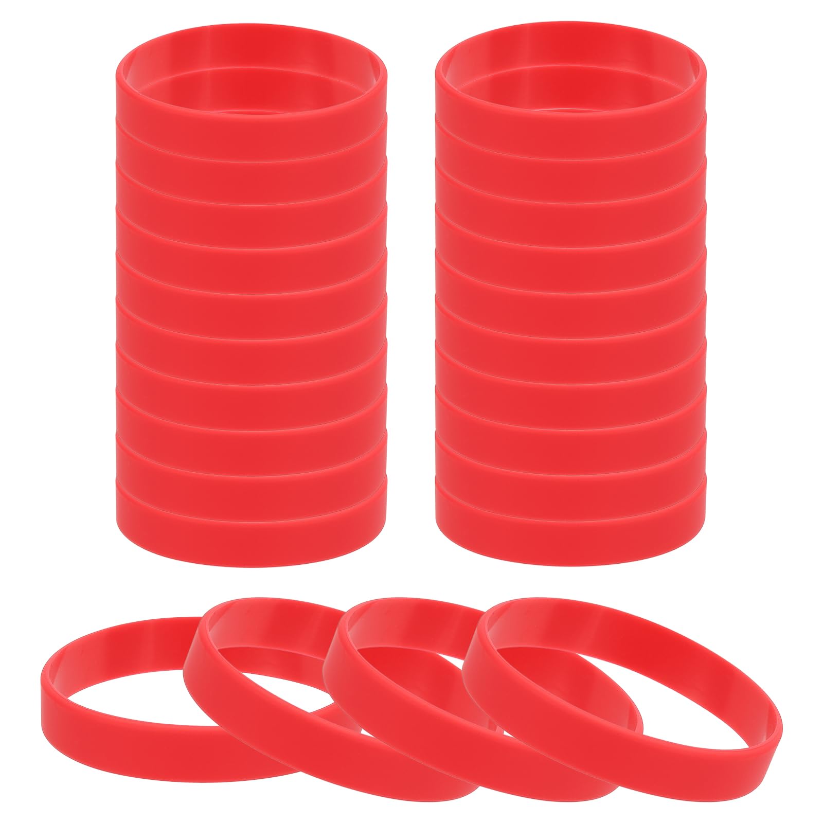 PATIKIL Silicone Rubber Bracelets, 24 Pcs Solid Color Blank Stretch Wristbands Sports Elastic Rubber Bands for Men Women Adults Teen Party Favors, Red