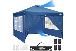 COBIZI 10x10 Ez Pop Up Canopy Tent with 4 Sidewalls, Waterproof Outdoor Easy up Canopy Gazebo with Air Vent Blue2