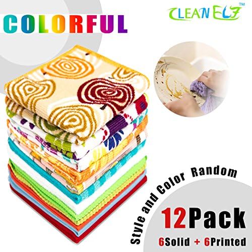 12 Pack Soft Washcloths Bulk /Dish Rags/Solid&Printed Kitchen Towels/Magicfiber Microfiber Cleaning Cloth/Hand Towels Disposable,Multipurpose for Kitchen,Bathroom and Car (12"x12",Random Colored）
