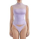 SUUKSESS Women Sexy Mesh Sheer Crop Tank Tops Sleeveless Ruched Going Out Tops