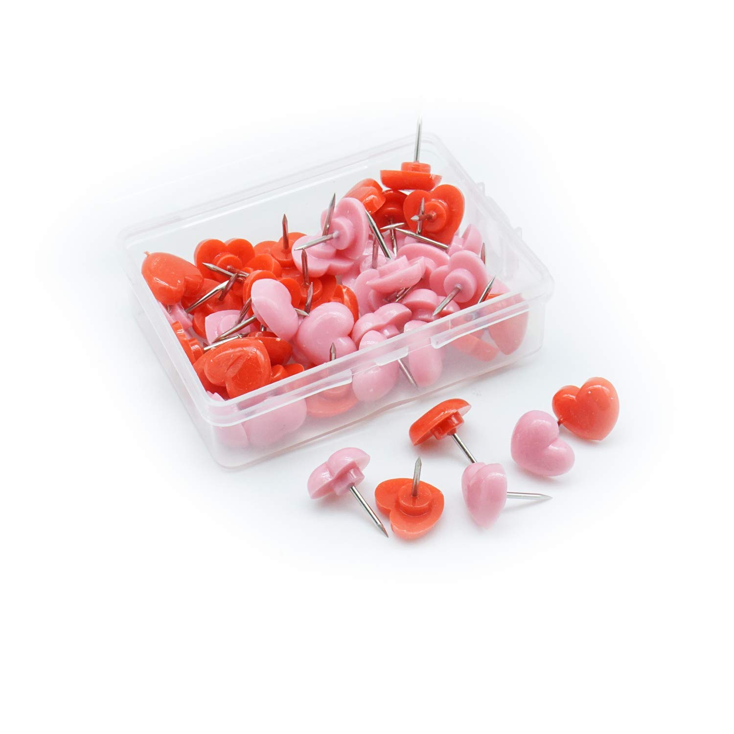 Heart Shape 50pcs Plastic Quality Cork Board Safety Colored Push Pins Thumbtack Office School Accessories Supplies Pink and Red