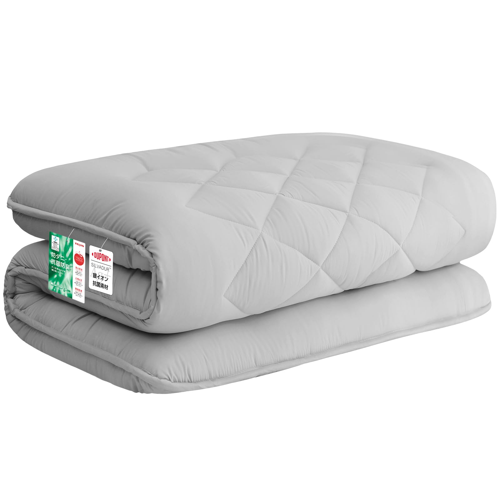 敷き布団 極厚10cm 五層構造 シングル 【TEIJIN マイティトップ中綿使用】抗菌・防臭・防カビ・防ダニ・吸汗・速乾 しきふとん ウレタン入り 高級 折り目なし 敷布団 しっかり支える 三つ折り 体圧分散 ホコリが出にくい ピーチスキン加工 やわらかな肌触り [圧縮なしタイプ 極厚] 100×210cm,グレー商品画像