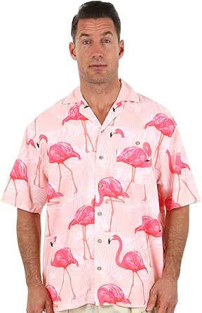 UZZI Men's Flamingos Hawaiian Shirt (XX-Large, Pink) at Amazon Men’s