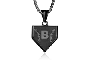 SENRAN Initial A-Z Necklace for Boys Stainless Steel Letter Shield Pendant Box Chain 22+2 inch Inspirational Baseball Home Plate Necklace Baseball Jewelry Gift for Men