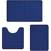 RUN HELIX Memory Foam Bath Mat Rug Set 3 Piece, Ultra Soft Non Slip and Absorbent Bathroom Rug, Machine Wash Dry, Comfortable, Thick Bath Rug Carpet for Bathroom Floor, Tub and Shower, Navy