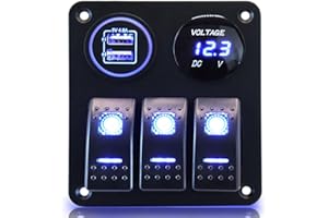 3 Gang Waterproof Marine Boat Rocker Switch Aluminum Panel DC 12V ON-Off Marine Switch Panel with Upgrade LED Digital Display