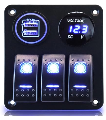 5 Gang Panneau De Commutateur à Bascule Interrupteur à Bascule Panneau Tableau Electrique Bateau Voiture Etanche 12V/24V Camion Remorque SUV Camping-car