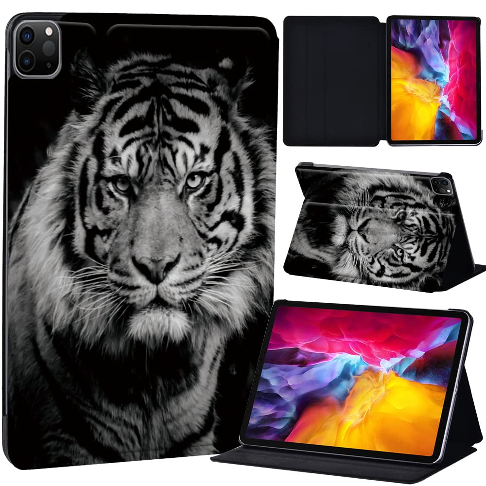PU Leather + hard shell Ultra slim lightweight Folio Flip Tablet Stand Smart Cover Case Fit iPad Air 4 10.9" (2020) / iPad Pro 11" (2018 2020 2021) (Tiger)