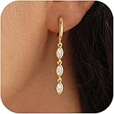 Dangle Earrings for Women, 14K Gold Plated CZ Huggie Drop Earrings, Dainty Long Chain Jewelry Valentines Day Gift for Her