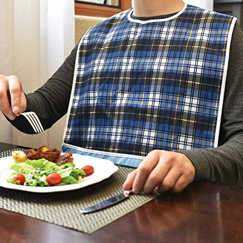 3 Pack Adult Bibs with Crumb Catcher Waterproof and Reusable Clothing