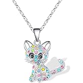 Cute Crystal Cat Pendant Necklace for Women, Rhinestone Kitty Necklace for Friendship, BFF, Daughter, Memorial Jewelry