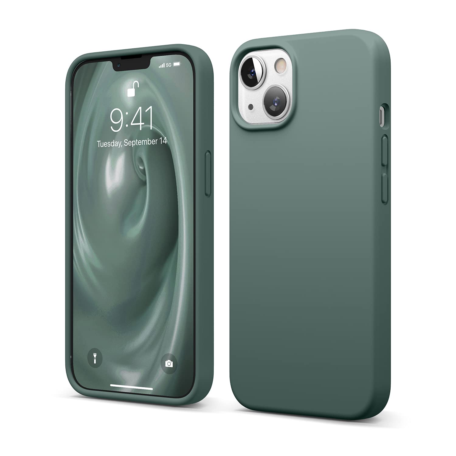 elago Liquid Silicone Case Compatible with iPhone 13 Case (6.1"), Premium Silicone, Full Body Protection - 3 Layer Shockproof Phone Cover, Anti-Scratch Soft Microfiber Lining (Midnight Green) — image 1