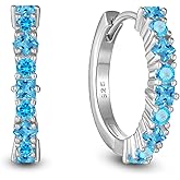 Vinoya Birthstone Huggie Hoop Earrings for Women 925 Sterling Silver White/Yellow Gold Plated Small Hoop Earrings Everyday Jewelry Gift for Her