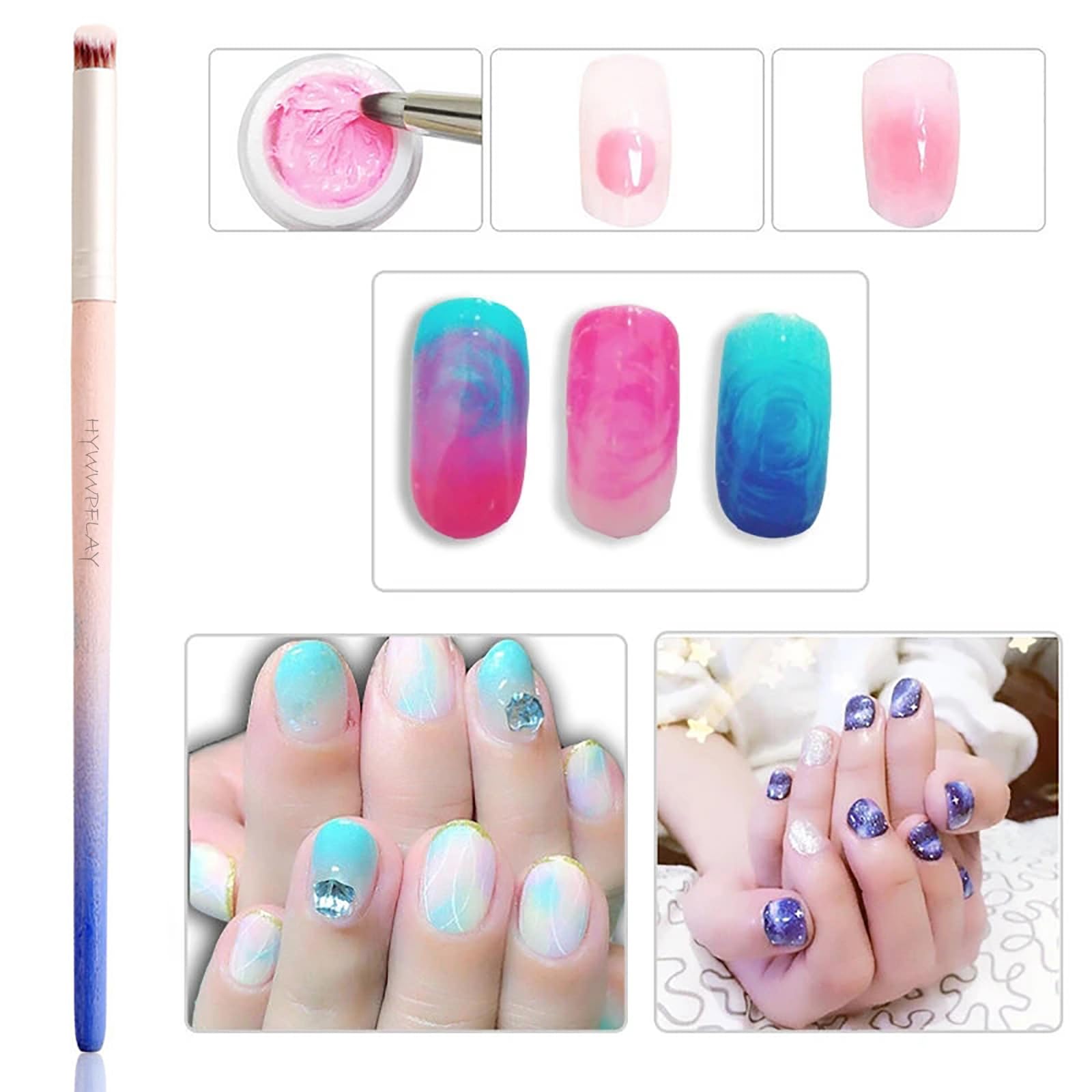 HYWWPFLAY 6pieces Ombre Nail Brush Wood Nail Pen Ombre Brush for Gel Nails Nail Gradient Brush Nail Design Brushes Nail Painting Kit Nail Art Tools Acrylic Nail Accessories - Image 2