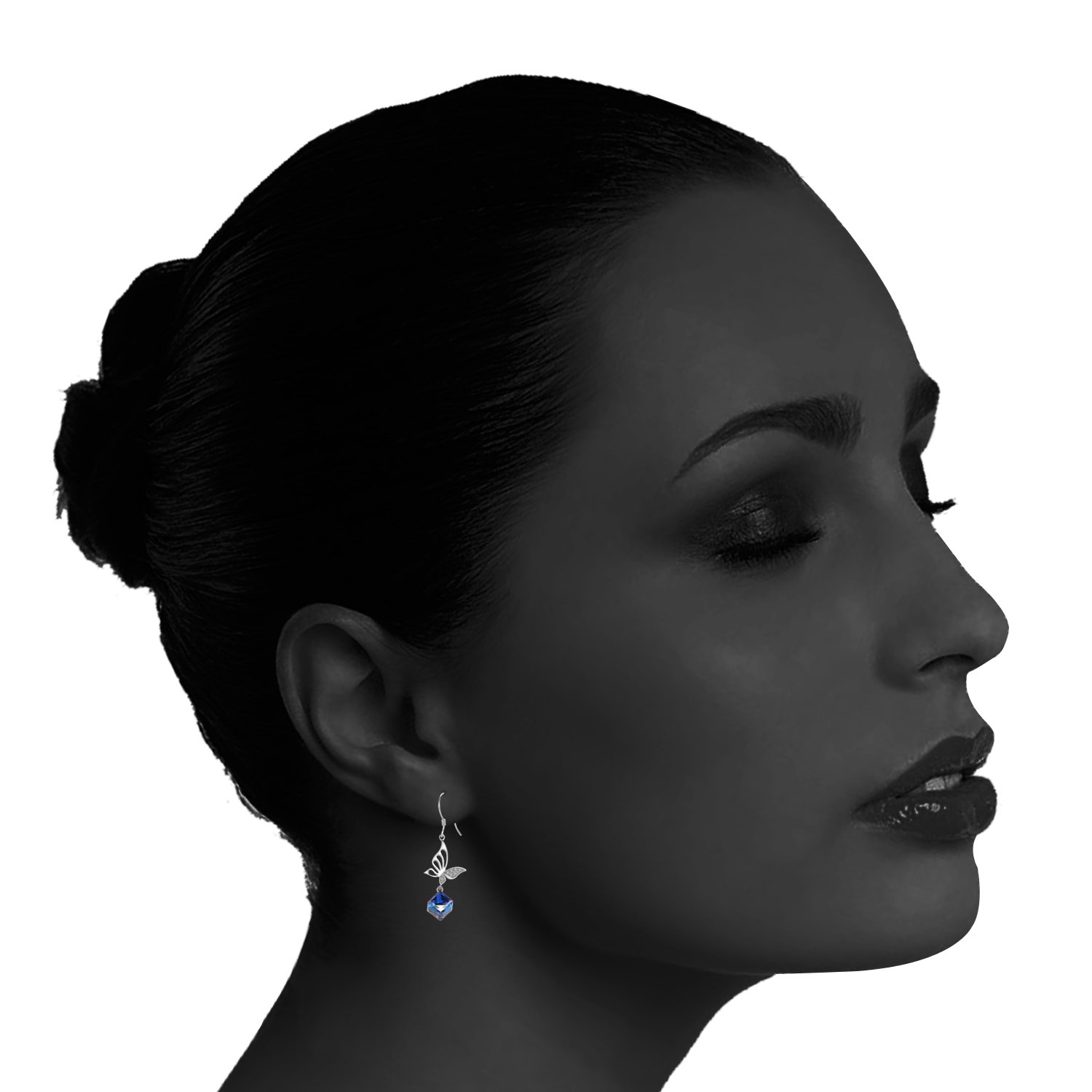 925 Sterling Silber lange Schmetterlings-Ohrringe Blau Kristall Tropfen Baumeln Ohrringe für Damen Schmuck Geschenk