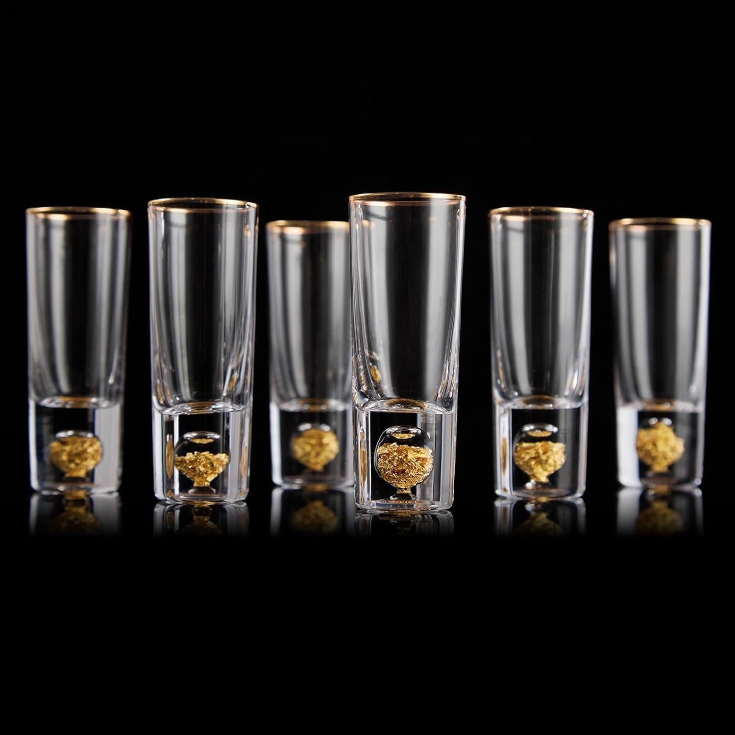 DUJUST Crystal 60ml Shot Glasses Set, Cool & Tall Shot Glasses Set Decorated with 24K Gold Leaf Flakes, BPA-Free & Lead-Free, Perfect for Décor & Collection, Gift Choices - 6 pcs