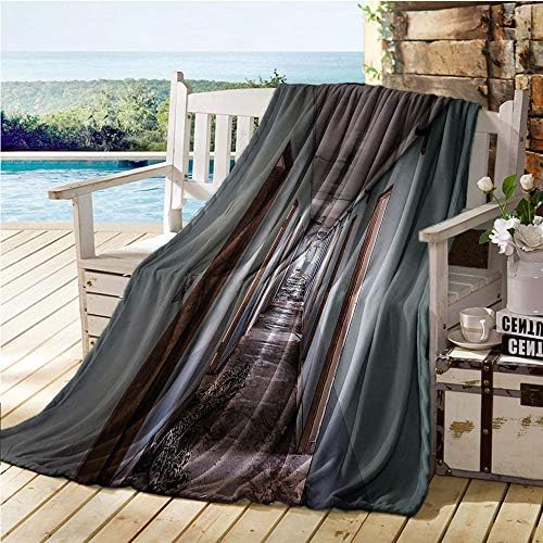 Mademai Rustic Home Decor Travel Blanket,Interior Hallway of Korean Psychiatric Hospital Asylum Nostalgic Picture,Bamboo Blanket Brown Blue 70"x90"