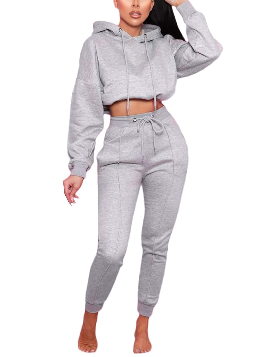 Buy Women's Casual Sweatsuit Set Two Piece Long Sleeve Crop Pullover