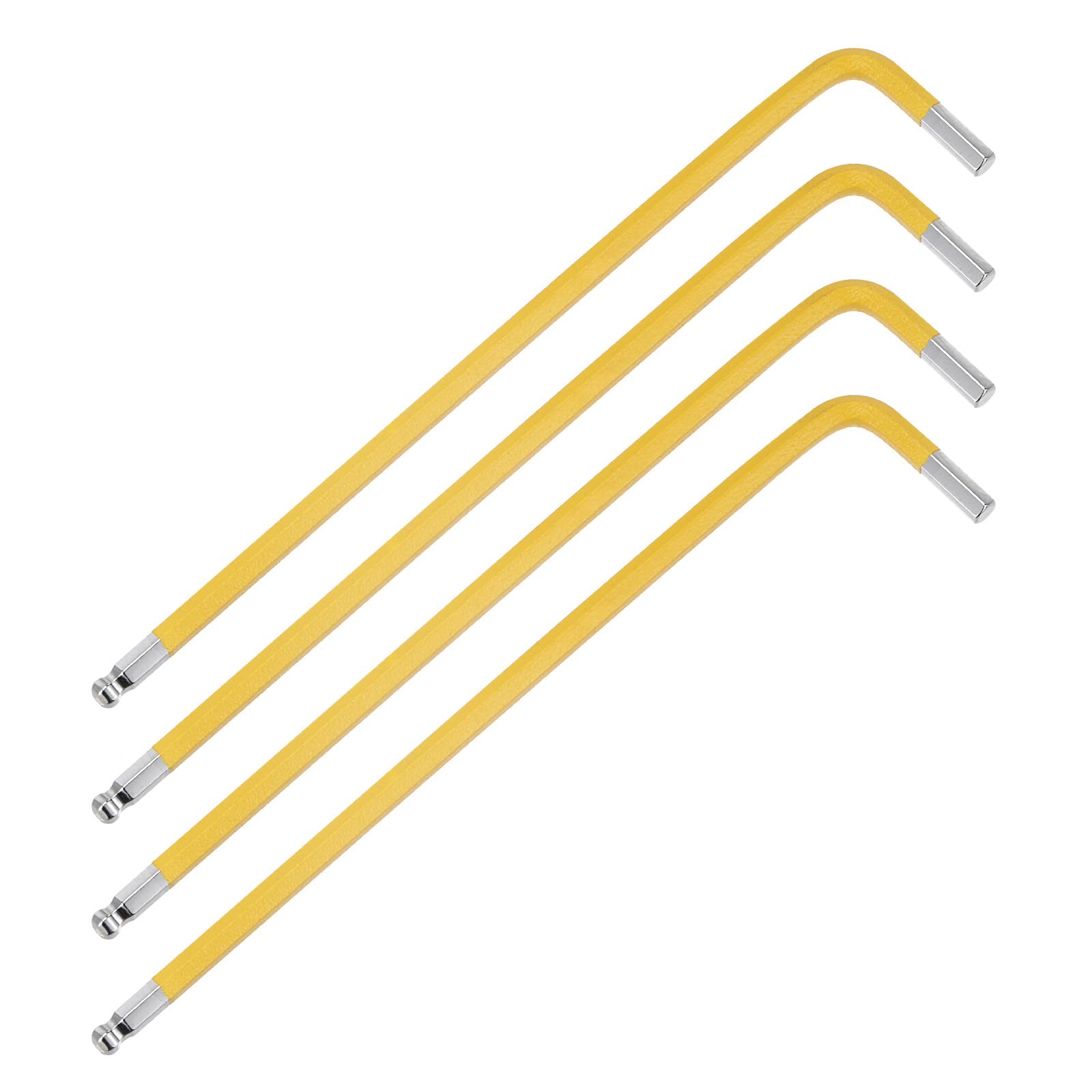 M METERXITY 4-Pack Ball End Hex Key Wrench, 4mm L Shape Extra Long Arm S2 Steel Repairing Tool for Bicycle/Furniture/Equipment/Motorcycle/Machinery, Metric Hexagonal Wrench [Yellow]