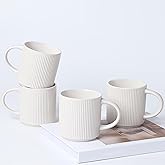 masoline Coffee Mugs Set of 4, 12 OZ Ceramic Coffee Mugs with Handle, Vertical Stripes Coffee Cups Set for Latte/Tea/Cocoa/Mi