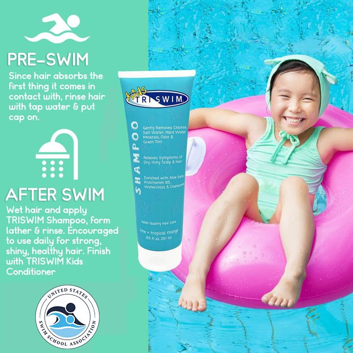 TRISWIM Kids Shampoo & Conditioner Set – 8.5oz Each | Removes Chlorine, Salt Water, Hard Water | Hydrates, Detangles, Restores | Helps Build Strong and Healthy Hair | For Everyday Use