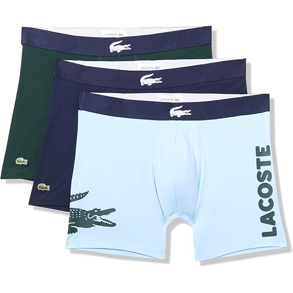 Lacoste Men's 100% Cotton White Belt Boxers, 3-Pack, Forest Green