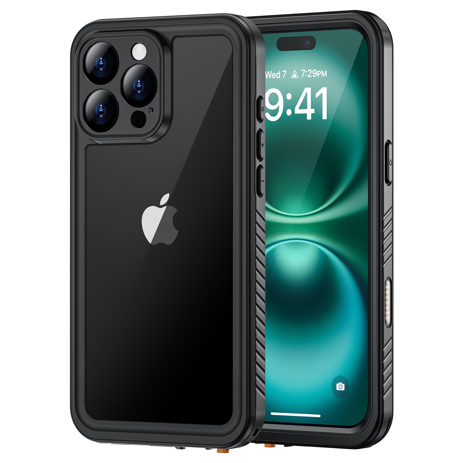 Lanhiem for iPhone 16 Pro Case, IP68 Waterproof Dustproof Shockproof Cases with Built-in Screen Protector, Full Body Protective Heavy Duty Rugged Phone Cover for iPhone 16 Pro - 6.3 inch (Black/Clear)