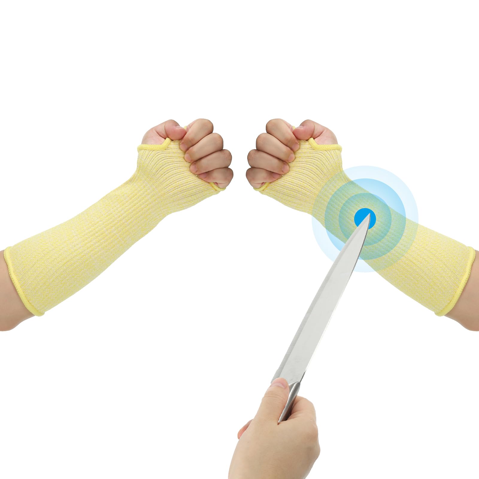 PATIKIL 14 Inch Cut Resistant Sleeve, 1Pair Arm Safety Protectors Sleeves with Thumb Hole Level 5 Protection Forearm Guard Sleeves for Thin Skin and Bruising, M, Yellow