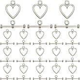 SOFPLATE 1 Box 120 Sets Heart Toggle Clasp Silver Toggle Bracelet Clasps Bulk Tibetan Style Alloy T-bar Closure Jewelry Clasp Connectors for Jewelry Making Pendants Bracelet Necklace Earring DIY Craft