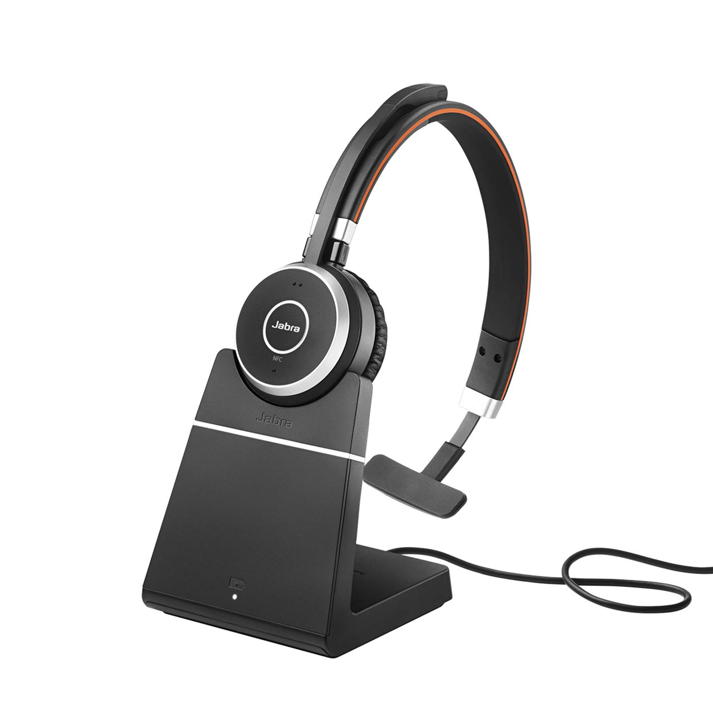 Jabra Evolve 65 Wireless Mono On-Ear Headset – Unified Communications Optimised Headphones with Long-Lasting Battery and Charging Stand – USB Bluetooth Adapter – black — image 1