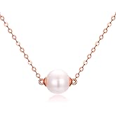 14K Solid Gold Pearl Necklace for Women, Delicate Cultured Freshwater Pearl Choker Pendant Necklace Love Jewelry Gift for Girls, Mom, Wife 16"-18"